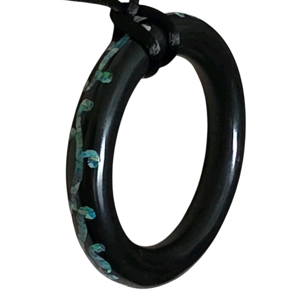Black Jade Circle Of Life Pendant Opal Inlay Large 2.75 inch Eternity Statement